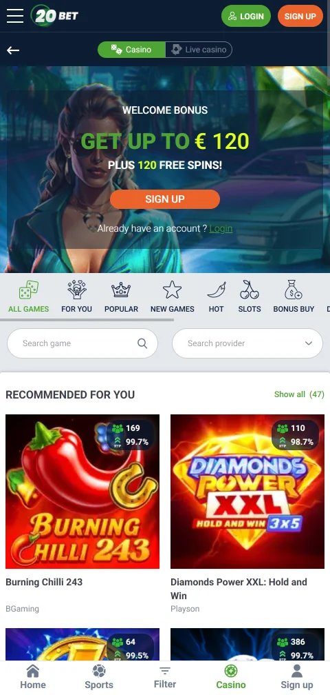 20bet Casinon Curaçao-lisenssi ja KYC-tunnistus ennen kotiutusta