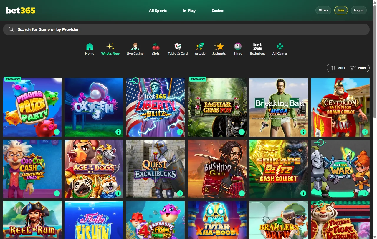 bet365 Casino pelivalikoima Playtechin, Evolutionin ja Play