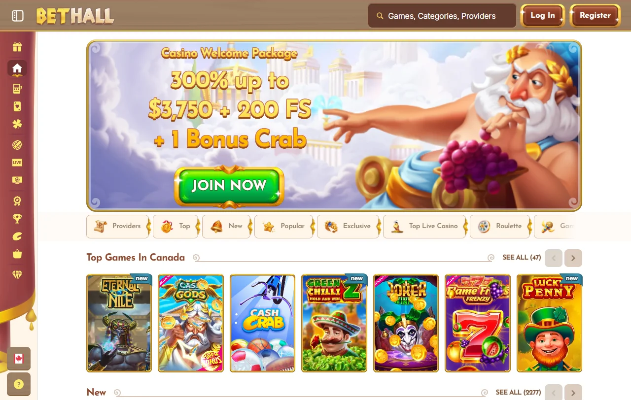 BetHall Casino ja sen kasinon sekä vedonlyönnin yhdistävä yleisnäkymä