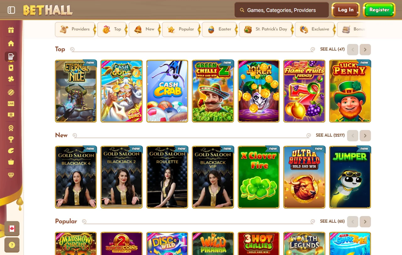 BetHall Casinon pelivalikoima: Pragmatic Play, NetEnt ja Play