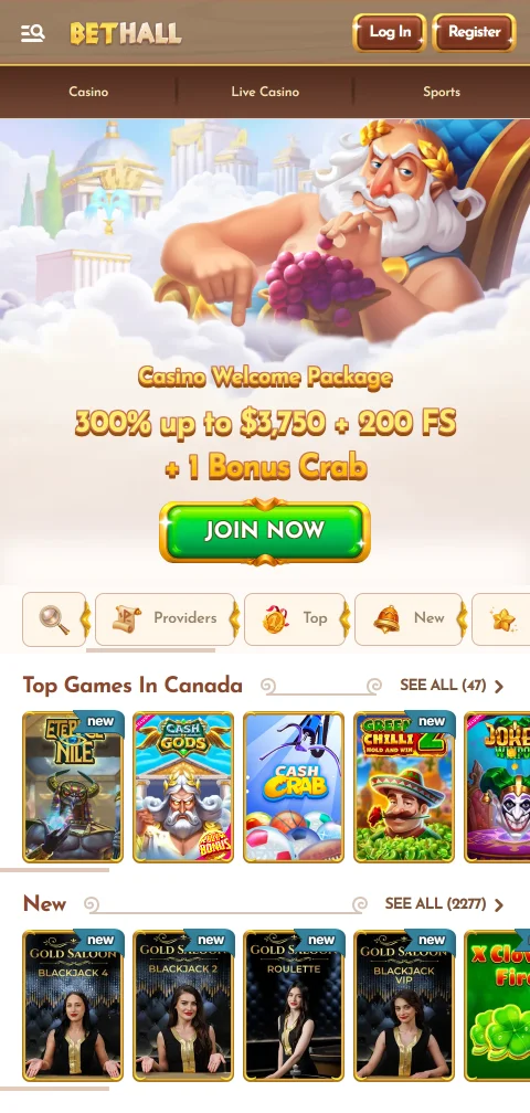 BetHall Casino puhelimen selaimessa, vedonlyöntikuponki ja pelit rinnakkain