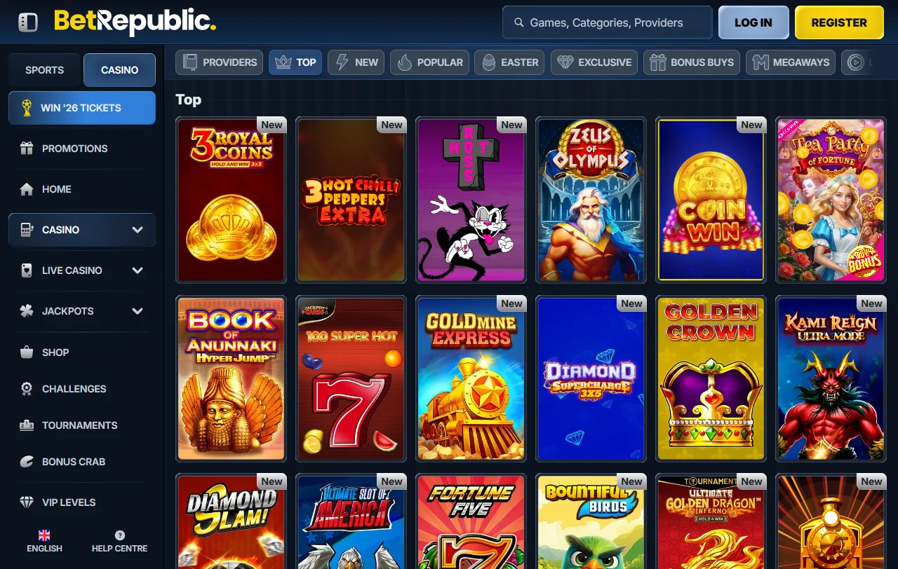 BetRepublic Casino tarjoaa yli 8 500 peliä Hacksaw