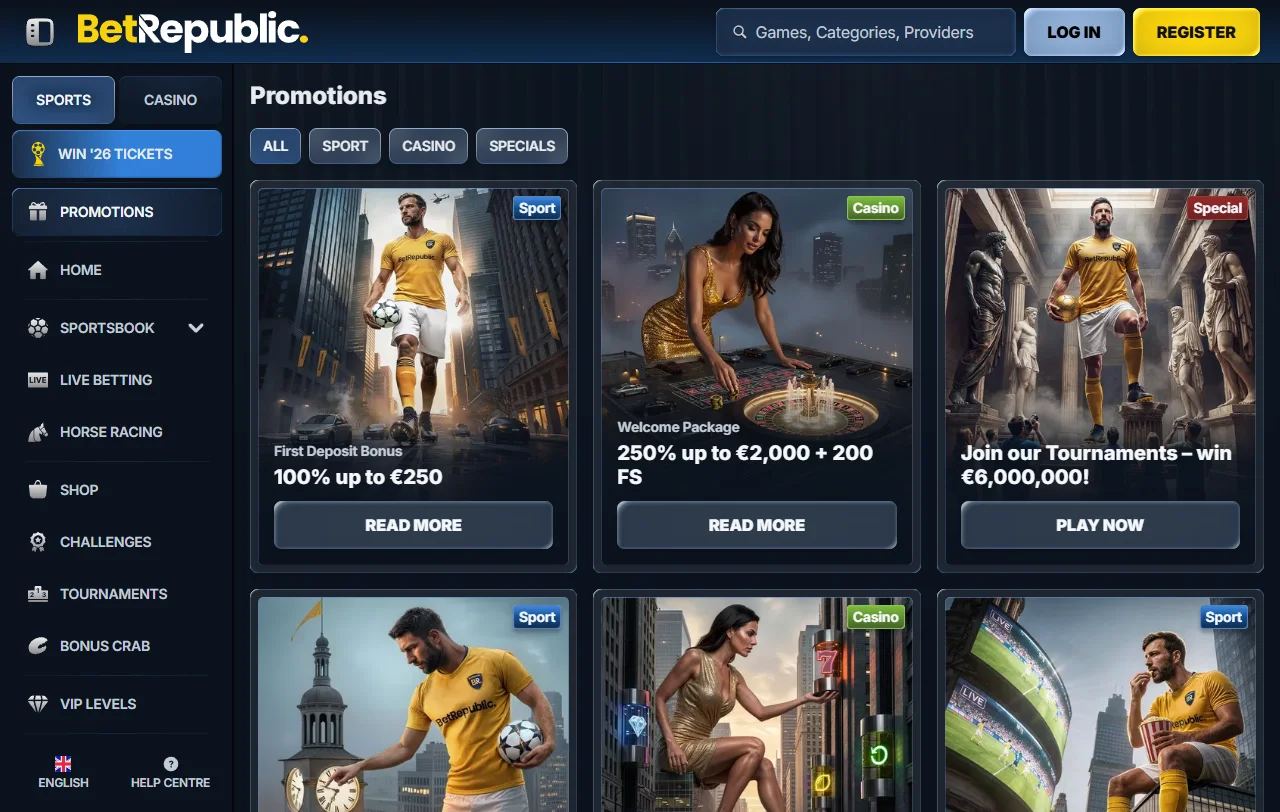 BetRepublic Casino tervetuliaisetu: noin 100 prosentin talletusbonus ja free spinsit
