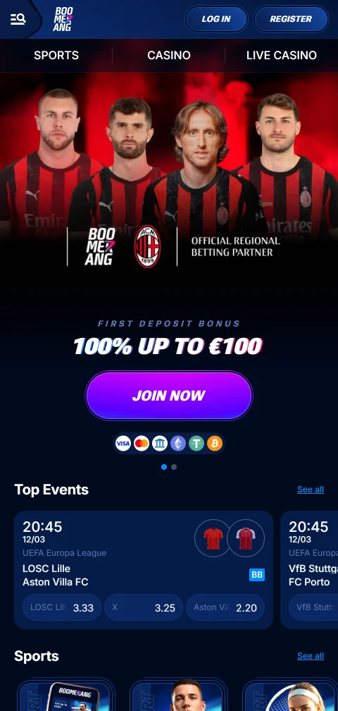 Boomerang Casinon mobiiliselainnäkymä Android-puhelimella, kirjautuminen ja pelihaku