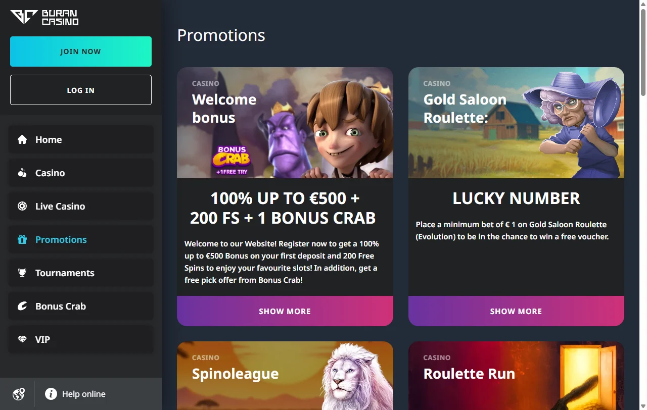 Buran Casino tervetulobonus 500 euroon asti ja 200 ilmaiskierrosta uusille pelaajille