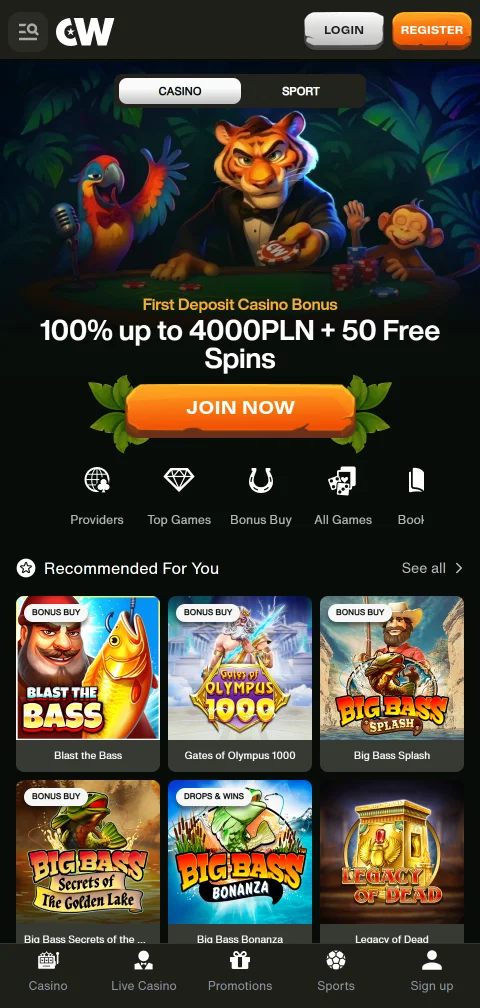 CashWin Casino mobiilissa