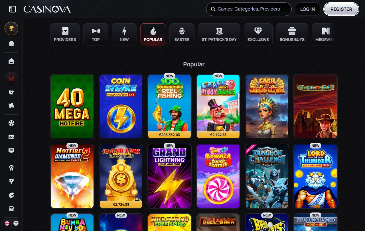 Casinovan yli 6 000 pelin valikoima Pragmatic Playltä ja Evolutionilta