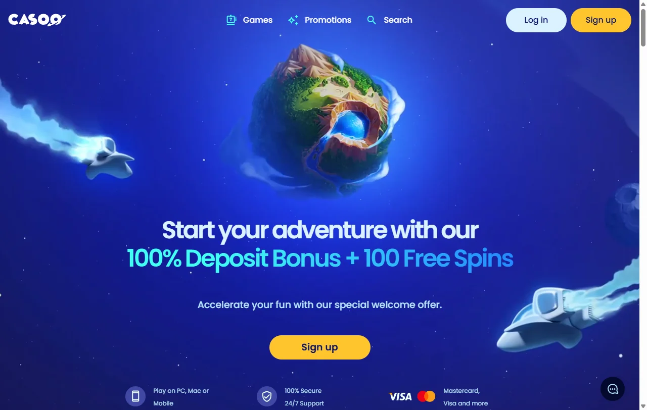 Casoo Casino ja sen avaruusteemainen etusivu suomalaiselle pelaajalle
