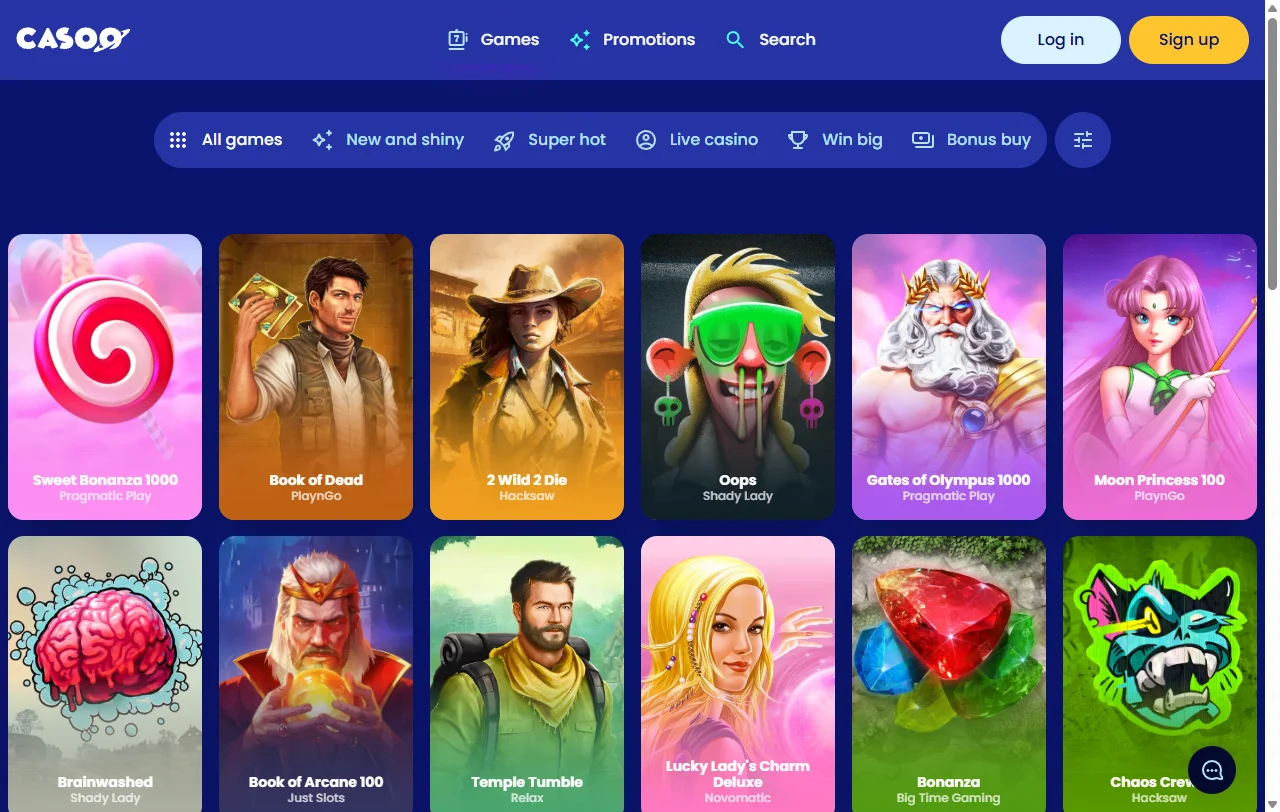 Casoo Casino ja yli 2 500 pelin valikoima noin 35 tuottajalta