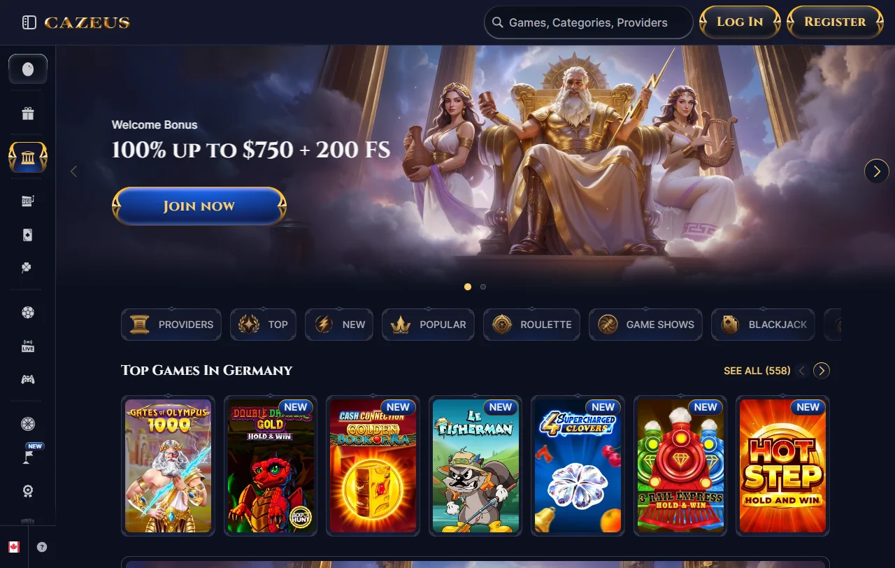 Cazeus Casino ja sen kreikkalaisteemainen etusivu suomalaiselle pelaajalle