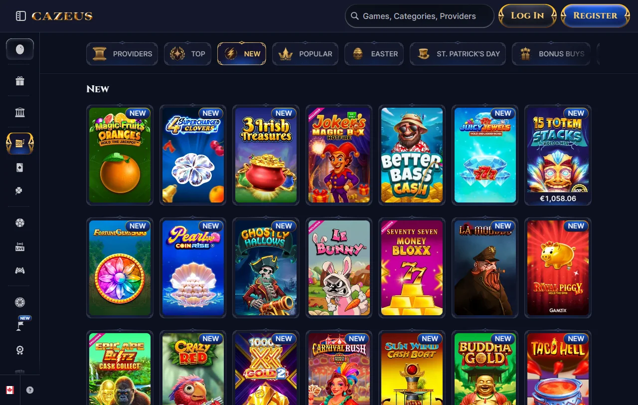 Cazeus Casino ja yli 10 000 pelin valikoima sekä live-pöydät