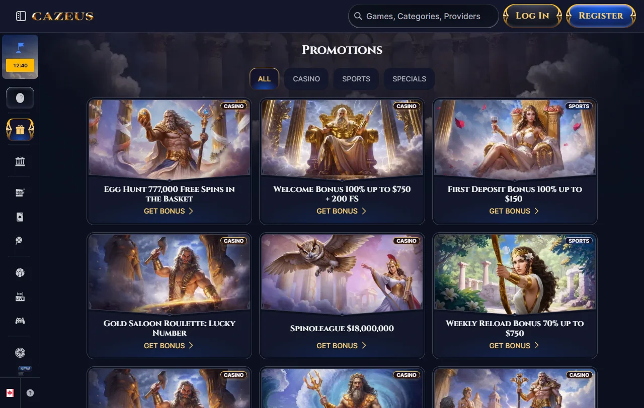Cazeus Casino tervetuliaisbonus 100 prosenttia jopa 500 euroon ilmaiskierroksineen