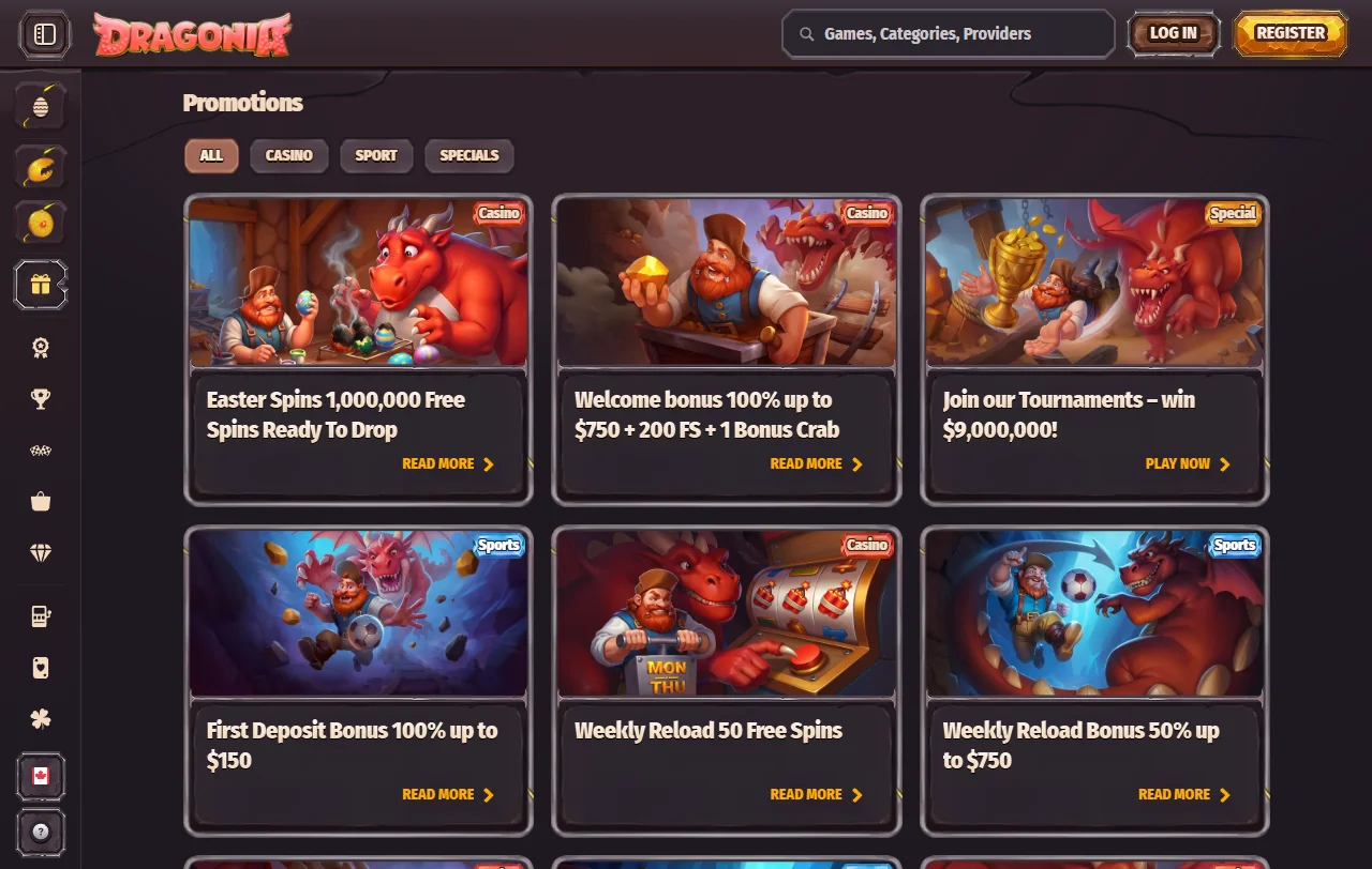 Dragonia Casino pelivalikoima, noin 114 studion kolikkopelit ja live-pöydät