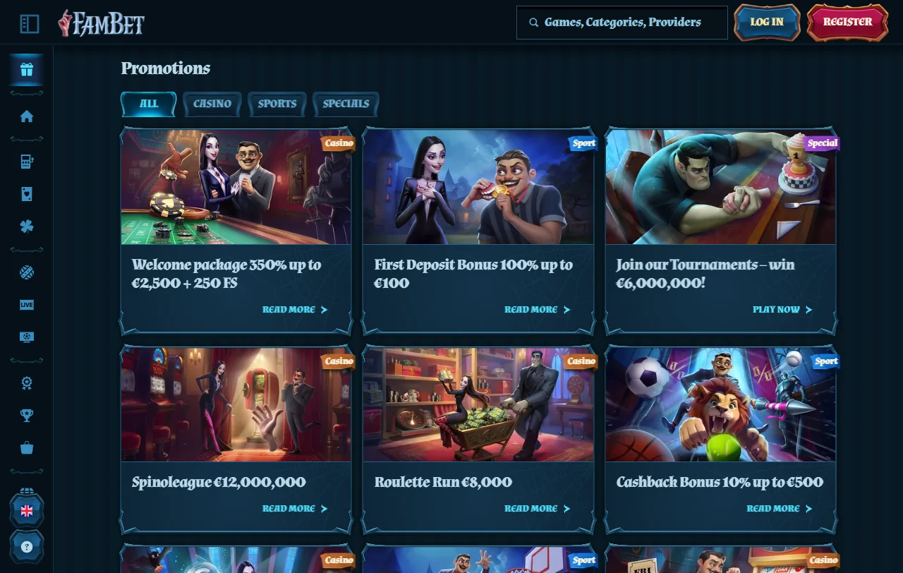 Fambet Casino pelivalikoima Pragmatic Play ja Evolution mukana