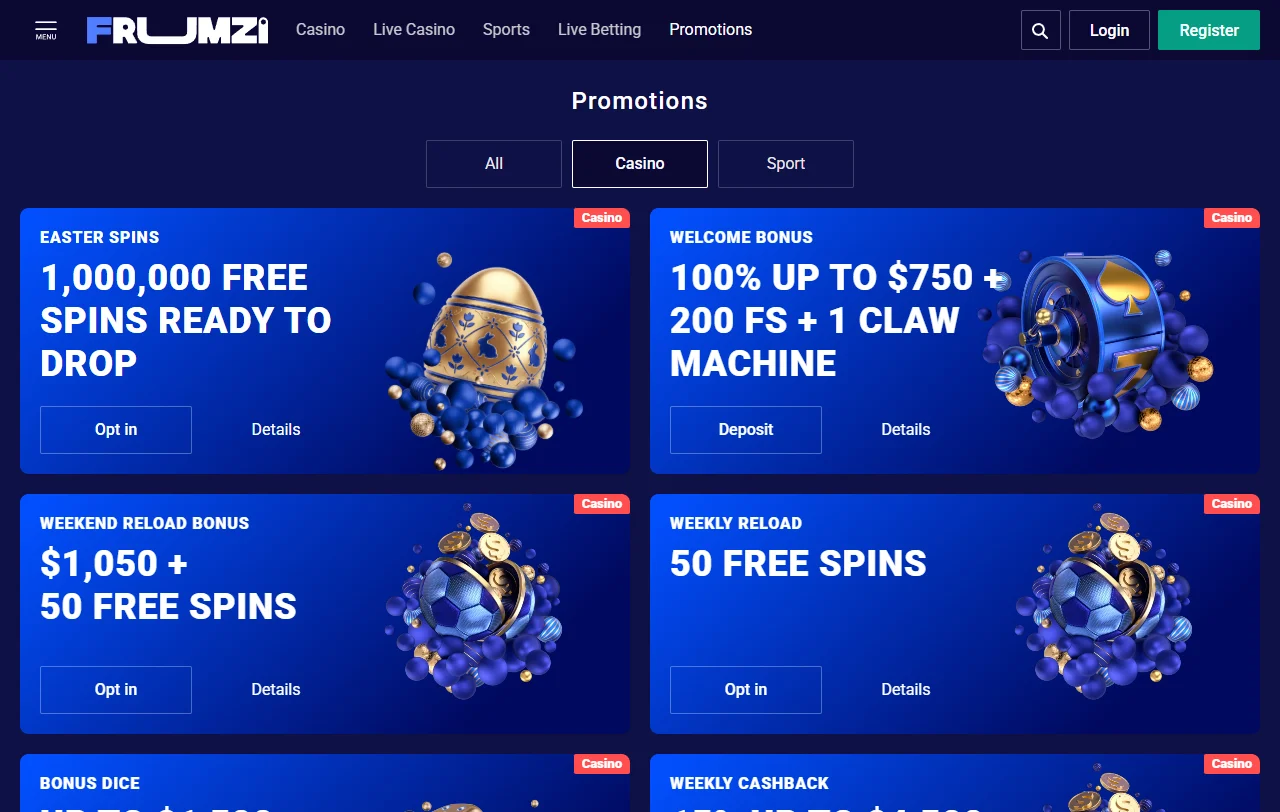 Frumzi Casino bonukset: 100 prosenttia jopa 500 euroa ja 200 free spins
