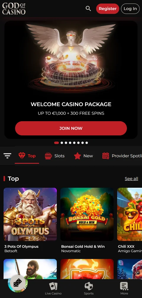 God of Casinon live-jakajapöytien listaus puhelimen näytöllä panosrajoineen