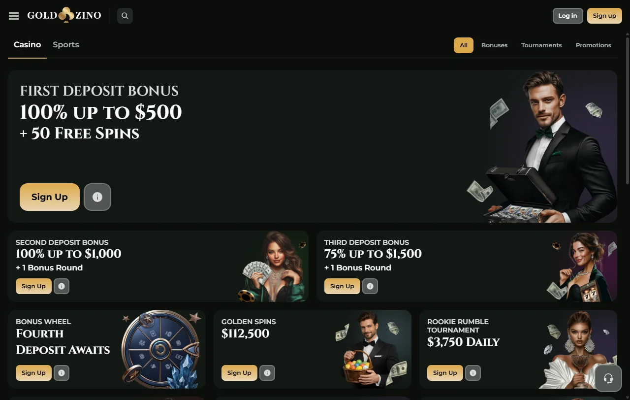 Goldzino Casino ja 66 tuottajan pelivalikoima kolikkopeleistä livepöytiin