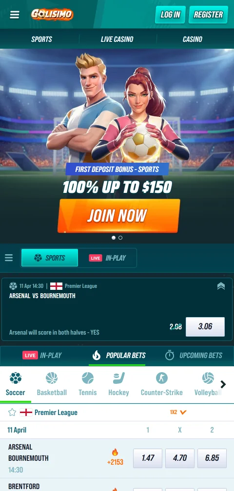 Golisimo Casinon mobiilietusivu selaimessa puhelimen näytöllä