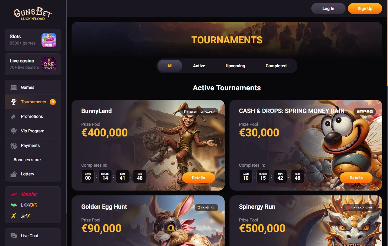 Gunsbet Casinon pelivalikoima: yli 6 600 kolikkopeliä noin 140 studiolta
