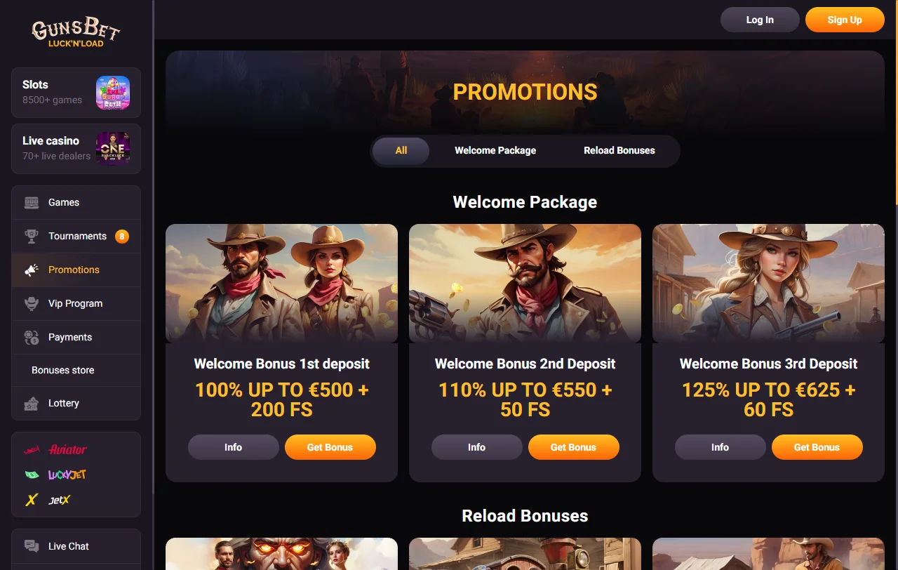 Gunsbet Casinon tervetuliaisbonus 300 euroon asti ja 100 free spinsiä