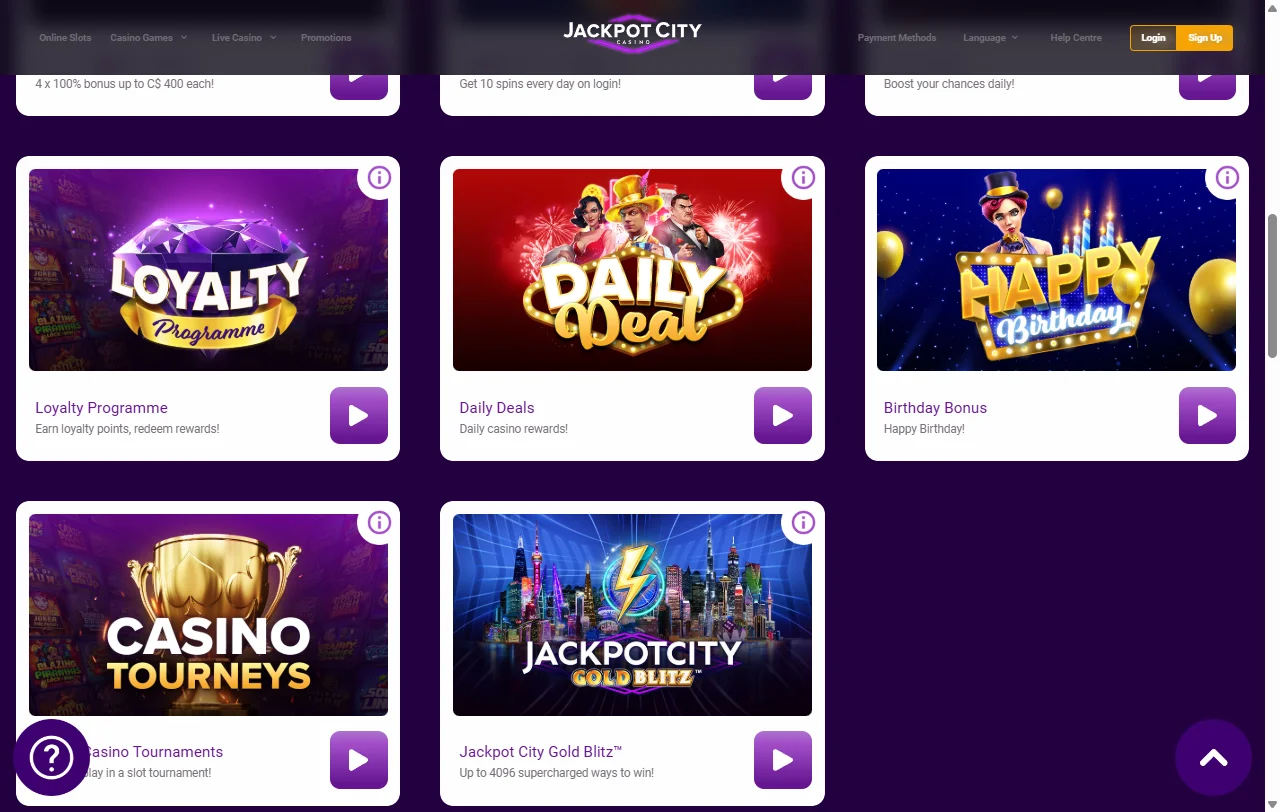 Jackpot City Casinon tervetuliaisbonus: neljä 100 prosentin talletusbonusta 400 euroon