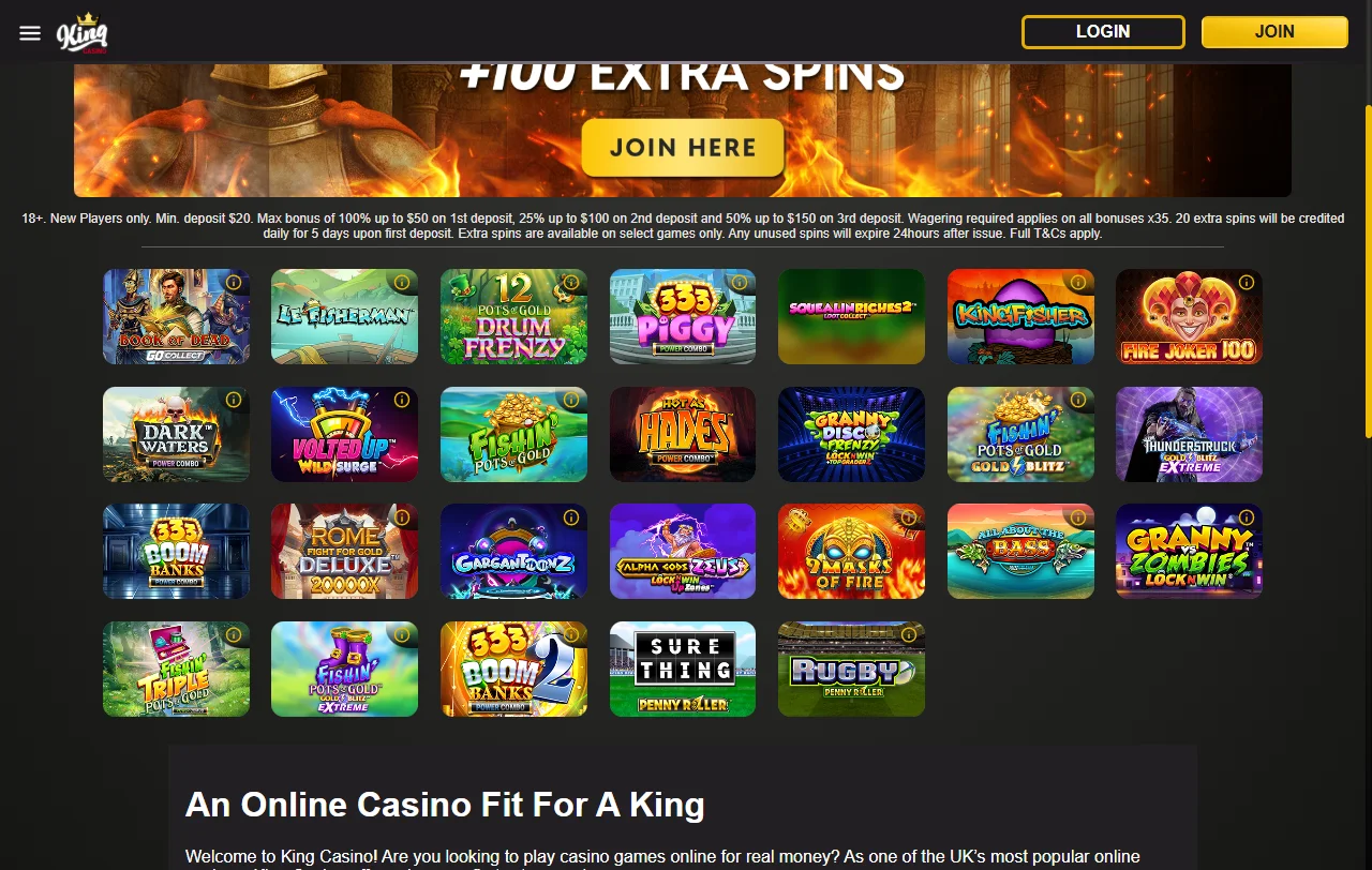KING Casino pelivalikoima: yli 2 400 nimikettä ja 53–60 studiota