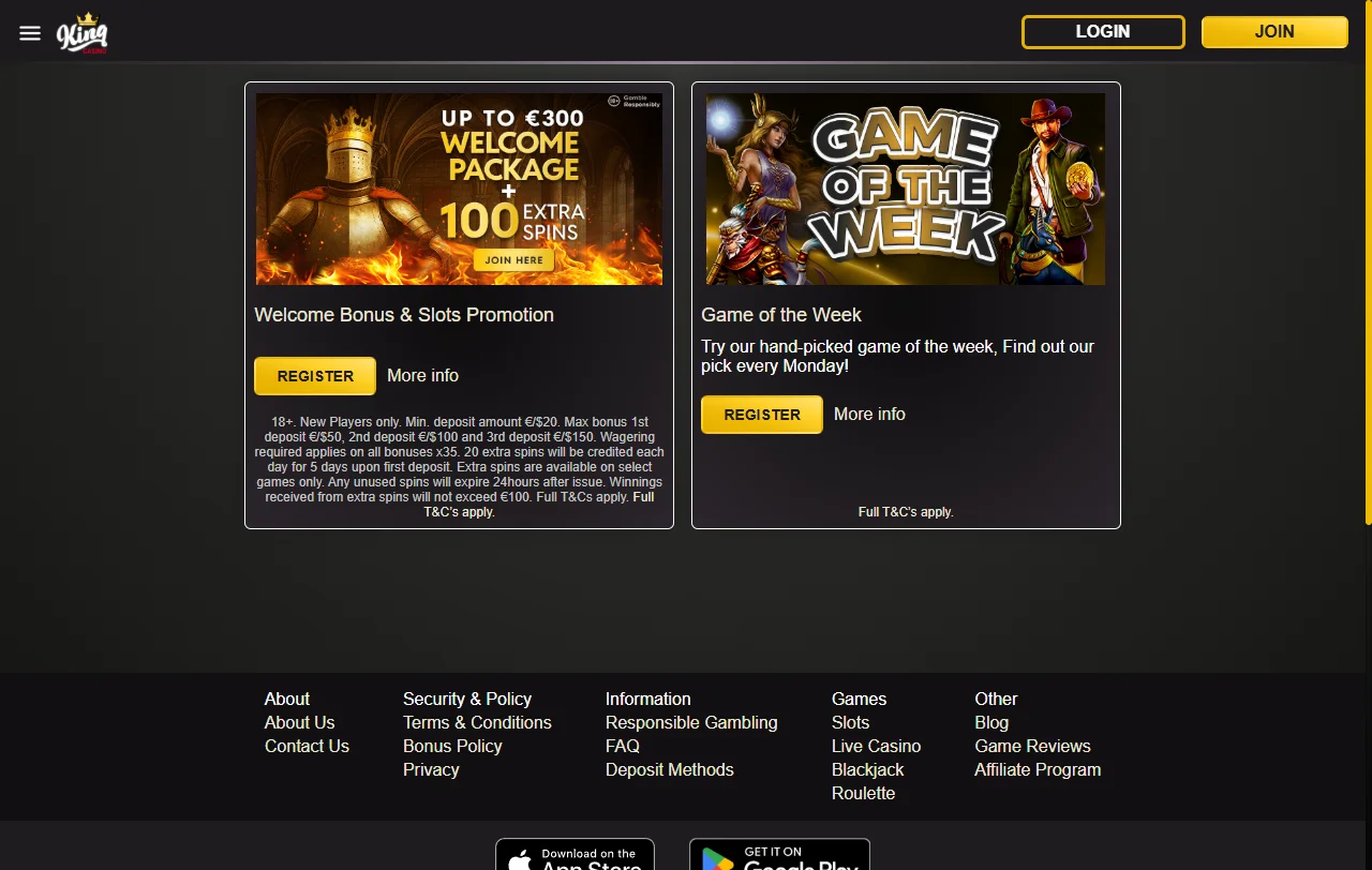 KING Casino bonusrakenne: 100 % noin 58 € asti, kierrätys 35x