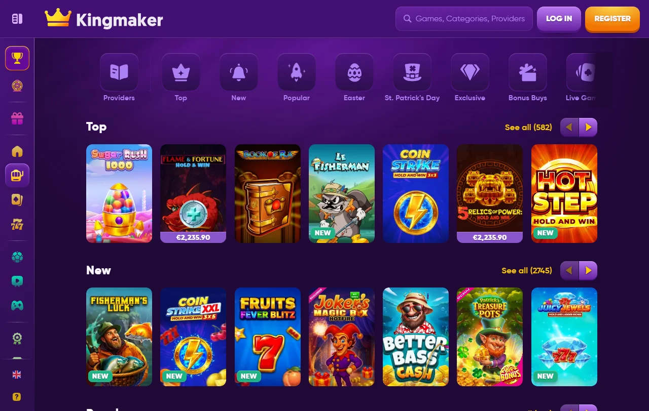 Kingmaker Casinon tervetuliaisbonus 500 euroon asti ja 50 free spinsiä