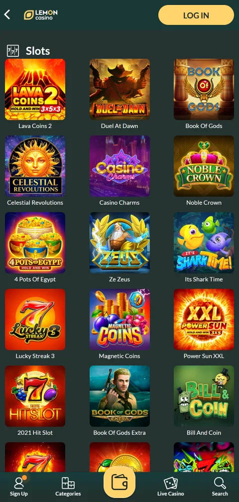 Lemon Casinon live-kasinopöydät puhelimen näytöllä, näkyvissä pöytien panosrajat