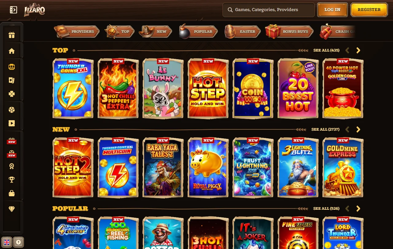 Lizaro Casino tervetulopaketti 250 prosenttia ja 350 free spins