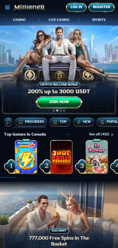 Millioner Casino mobiiliselaimessa ilman erillistä sovellusta pienellä näytöllä