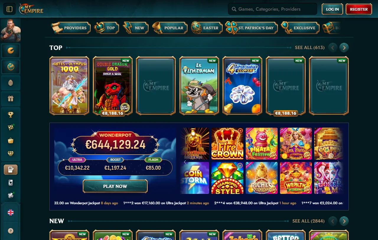 MyEmpire Casino tervetuliaispaketti neljälle talletukselle, 800 euroa ja 300 ilmaiskierrosta