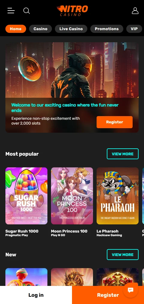 Nitro Casino mobiiliselaimessa ilman erillistä sovellusta, koko valikoima käytettävissä