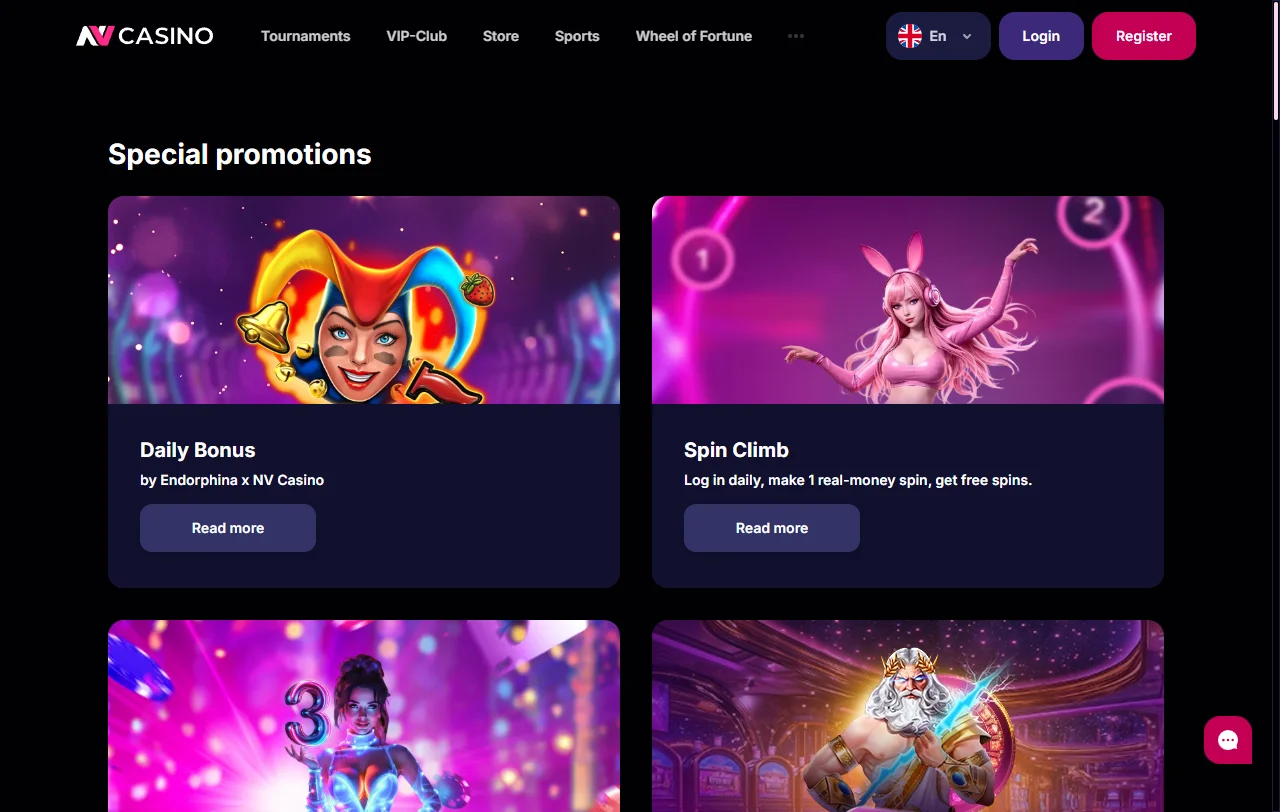 NV Casinon kolmiportainen tervetuliaispaketti sekä viikoittaiset cashback-edut kanta-asiakkaille
