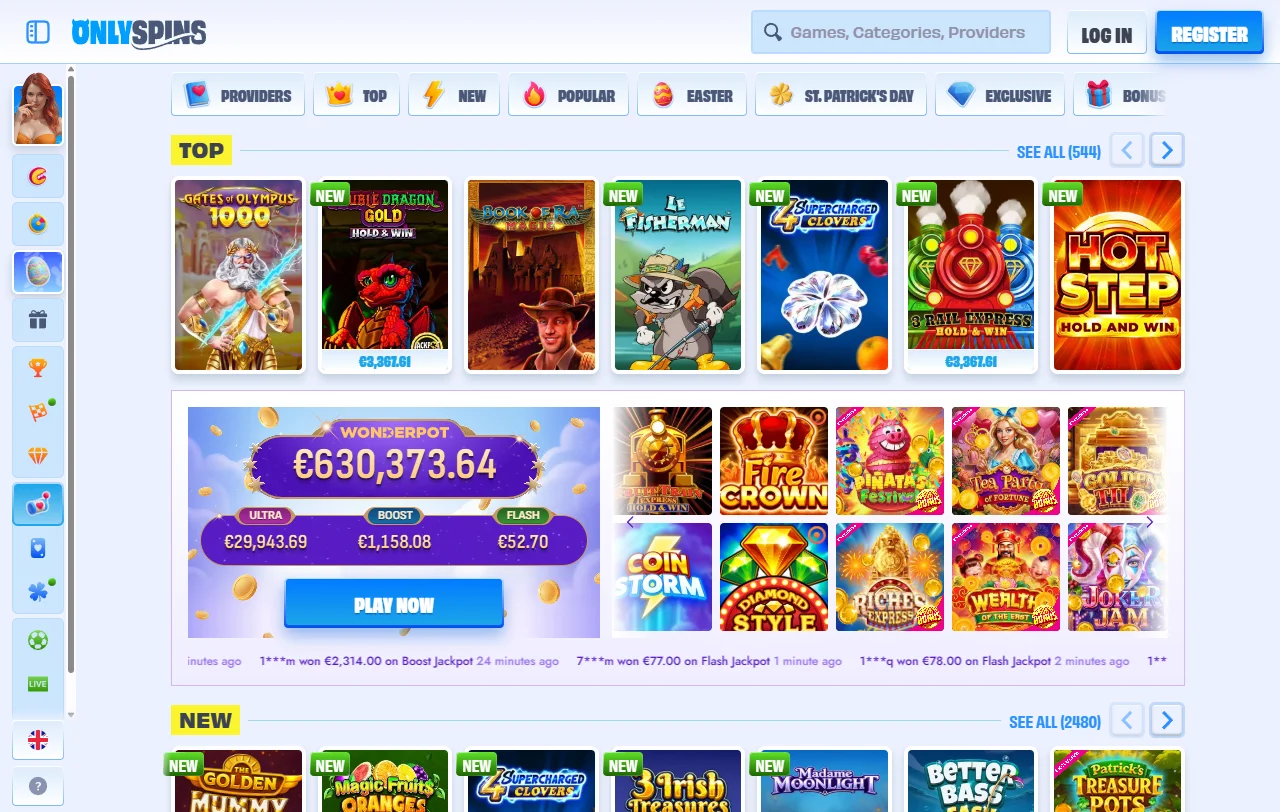 OnlySpins bonusehdot: 100 % jopa 500 euroa, 200 ilmaiskierrosta ja kierrätys 35x