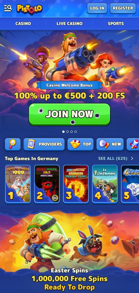 Pistolo Casino puhelimen selaimessa ilman ladattavaa sovellusta