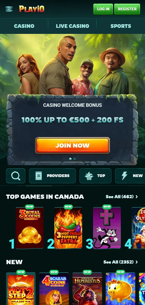 Playion mobiiliversio selaimessa kevyemmällä valikkorakenteella ja samalla pelivalikoimalla