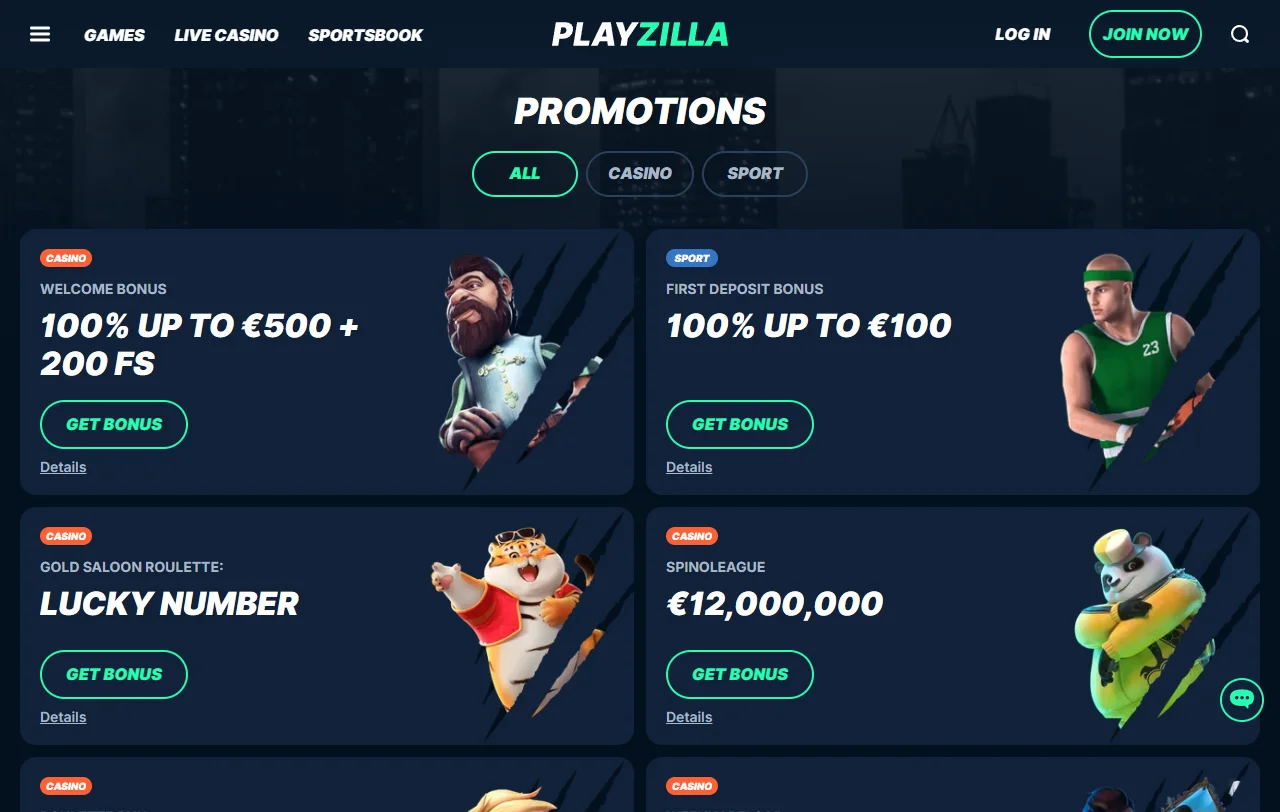 Playzilla Casinon pelivalikoima: noin 9 000 peliä yli sadalta studiolta