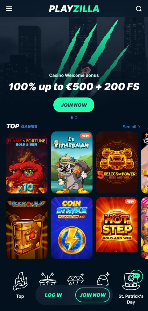 Playzilla Casino mobiiliselaimessa ilman erillistä sovellusta pystynäytöllä