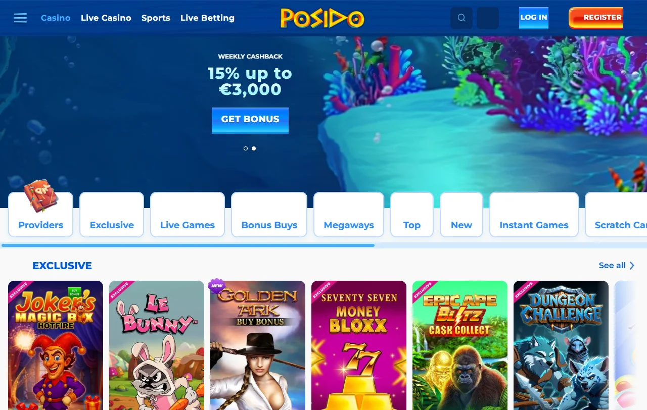 Posido Casino -arvostelu: pelivalikoima ja pelintoimittajat