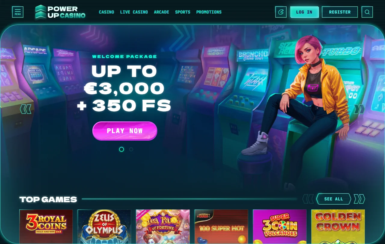Powerup Casino etusivun yleiskuva ja valikoiman rakenne suomalaiselle pelaajalle