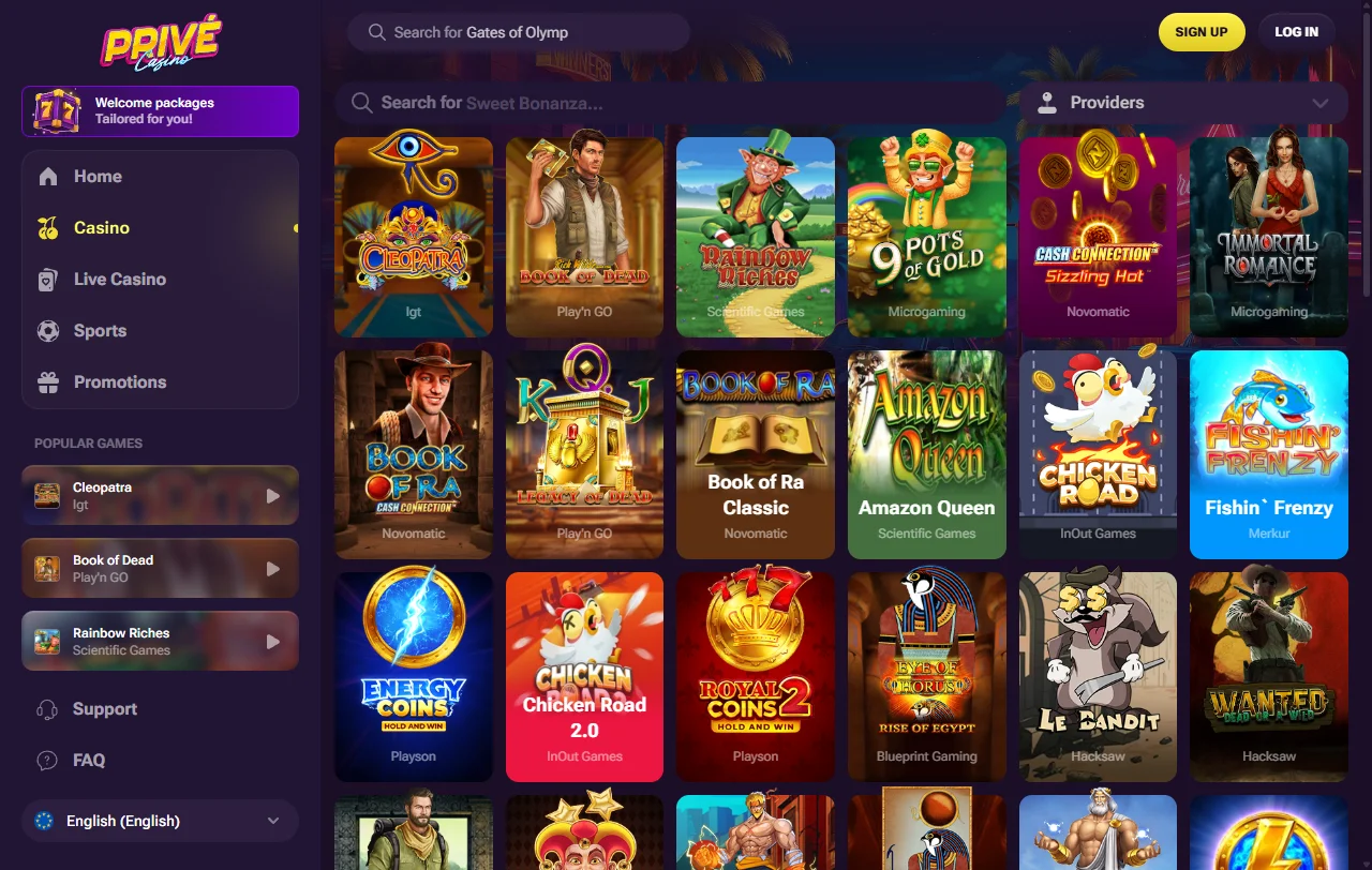 Prive Casinon pelivalikoima ja pelintarjoajat