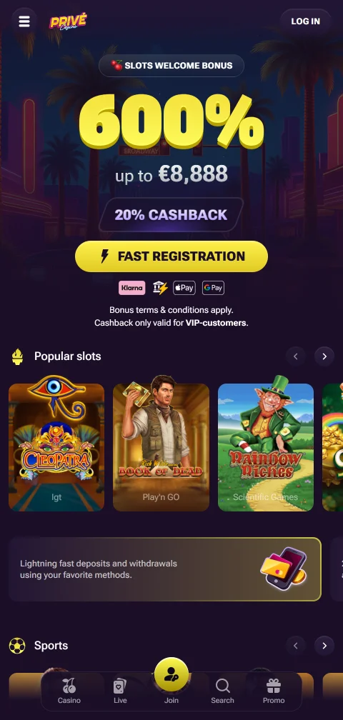 Prive Casino mobiilissa