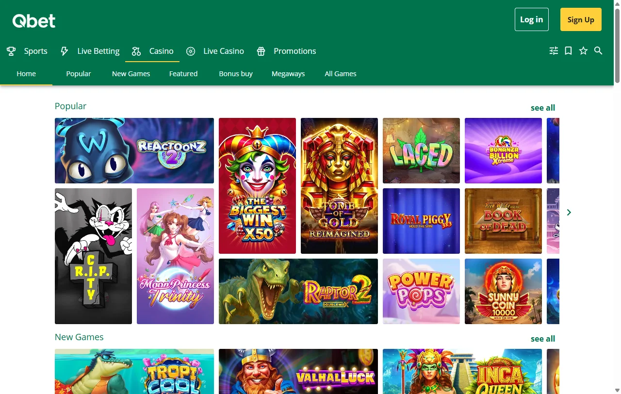 Qbet Casino kolikkopelit Pragmatic Play- ja Nolimit City -studioilta