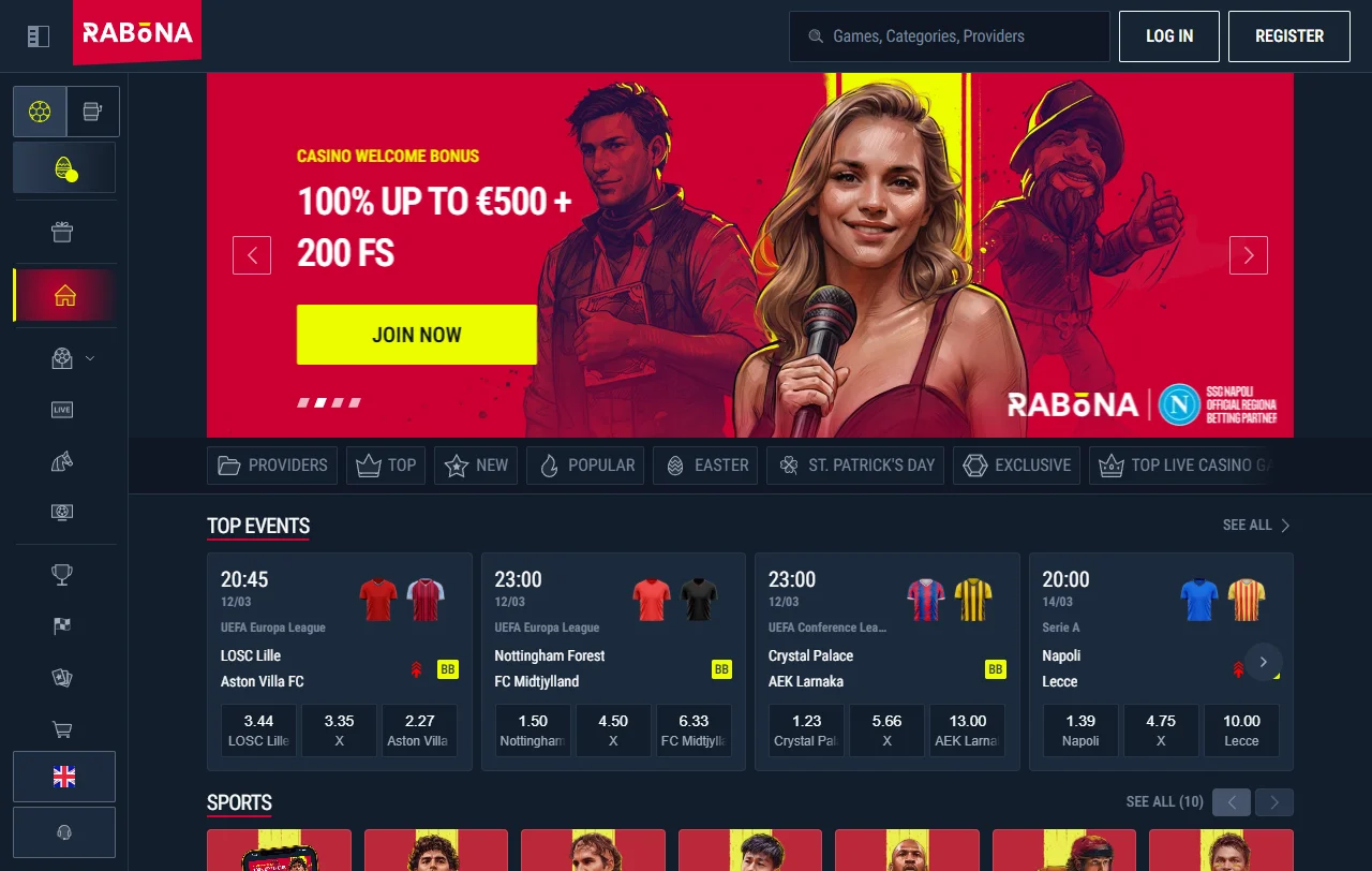 Rabona Casino yhdistää yli 5 000 pelin valikoiman ja täyden vedonlyöntikirjan
