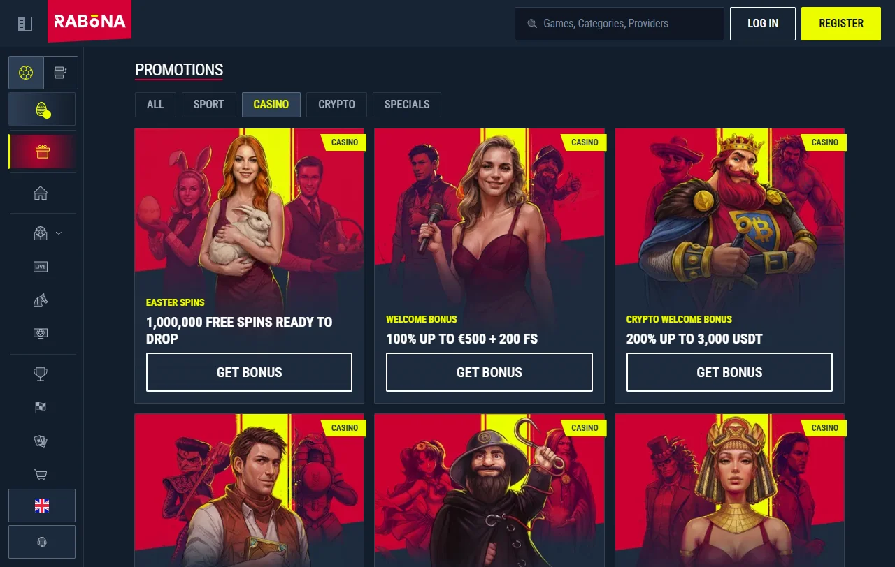 Rabona Casino tarjoaa Evolutionin livepöydät ja NetEntin kolikkopelit euromääräisellä saldolla