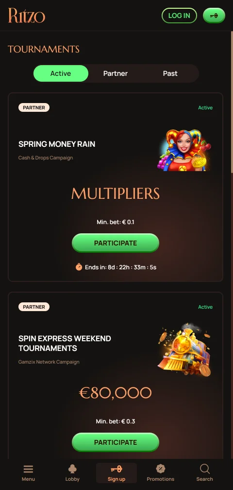 Ritzo Casinon maksutavat, kortit, Zimpler ja kryptovaluutat mobiilissa