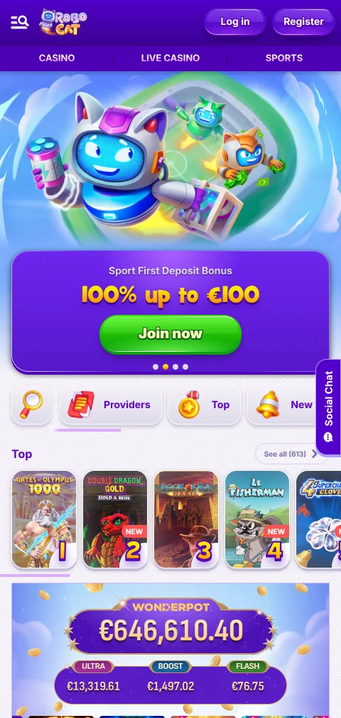RoboCat Casinon etusivu mobiiliselaimessa 10.9.2026