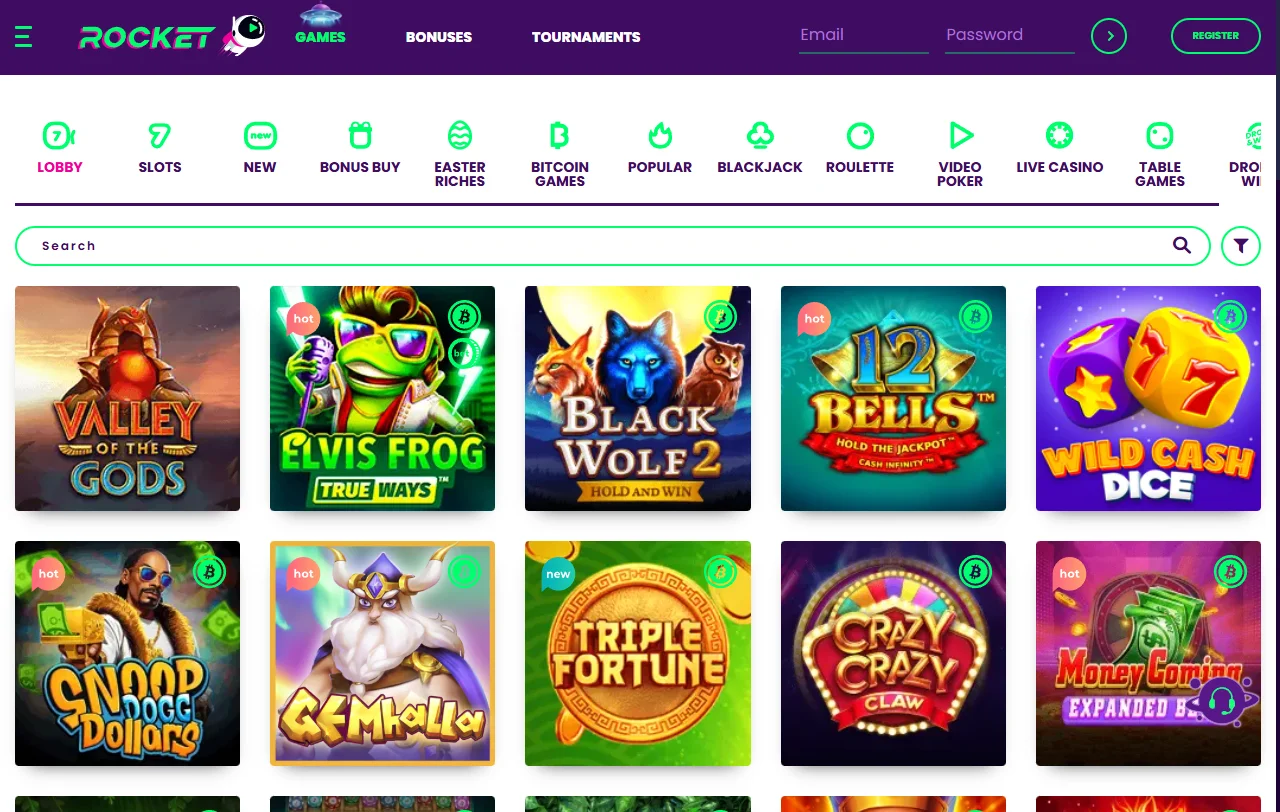 Rocket Casino cashback: 0,5 prosentin käteispalautus jokaisesta pelatusta panoksesta