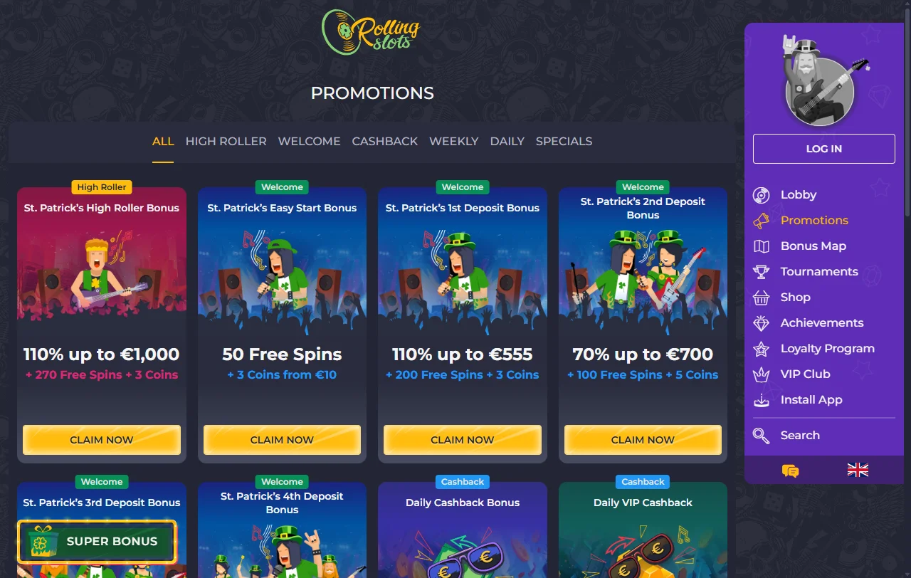 Rolling Slots -pelivalikoima: kolikkopelit, Megaways-pelit ja yli 110 pelintarjoajaa aulassa